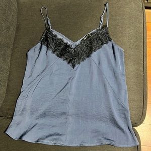 EXPRESS Blue with Black Lace Trim Camisole